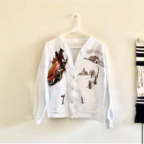 Vintage Winter Hayride Sweatshirt Cardigan - Picture 1 of 6